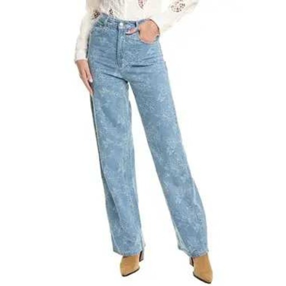 GRACIA Women's‎ Light Wash Floral Print Wide Leg Jeans Size 27